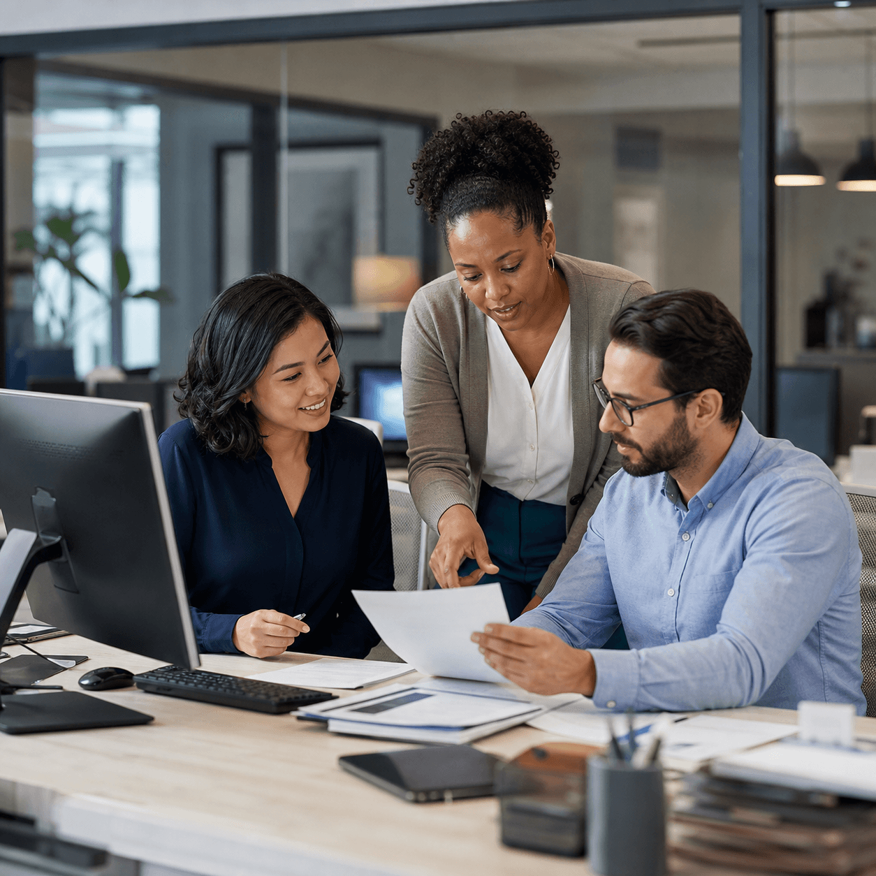 Medical claims specialists collaborating on billing operations